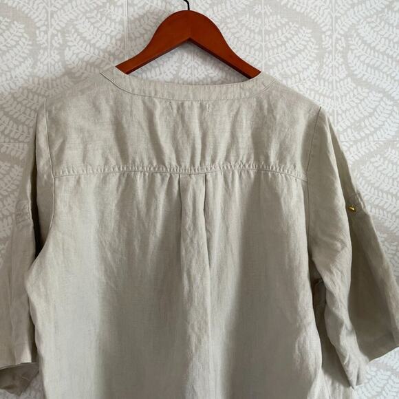 Ellen Tracy Tan/Beige/Neutral Linen Short Sleeve 1/4 Zip Tunic/Shirt/Top, XL - Picture 8 of 16